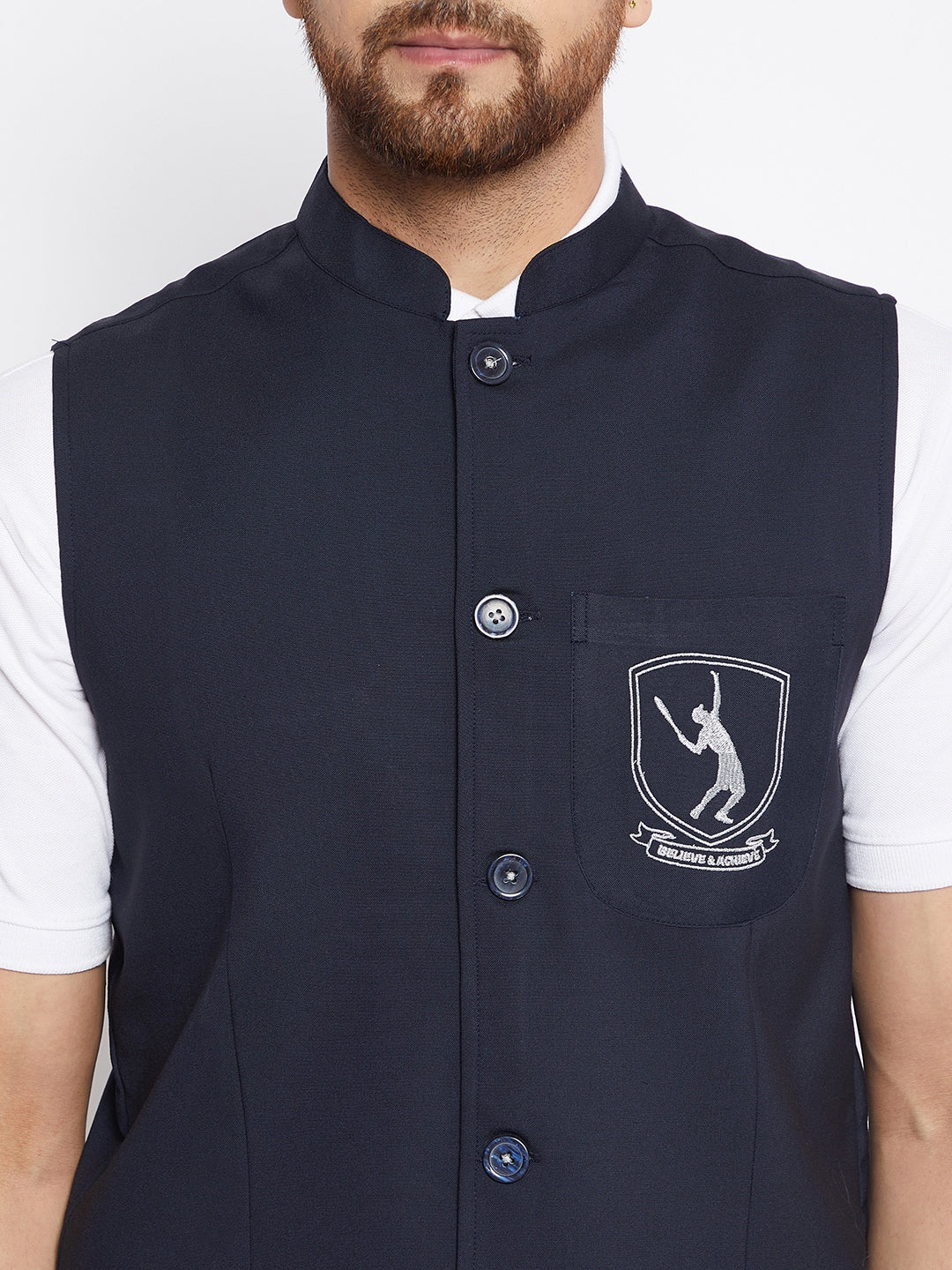 Men's Blue Woven Design Nehru Jacket