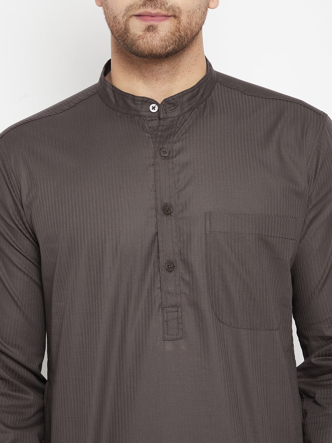 Men's Brown Color Long Kurta with Band Collar