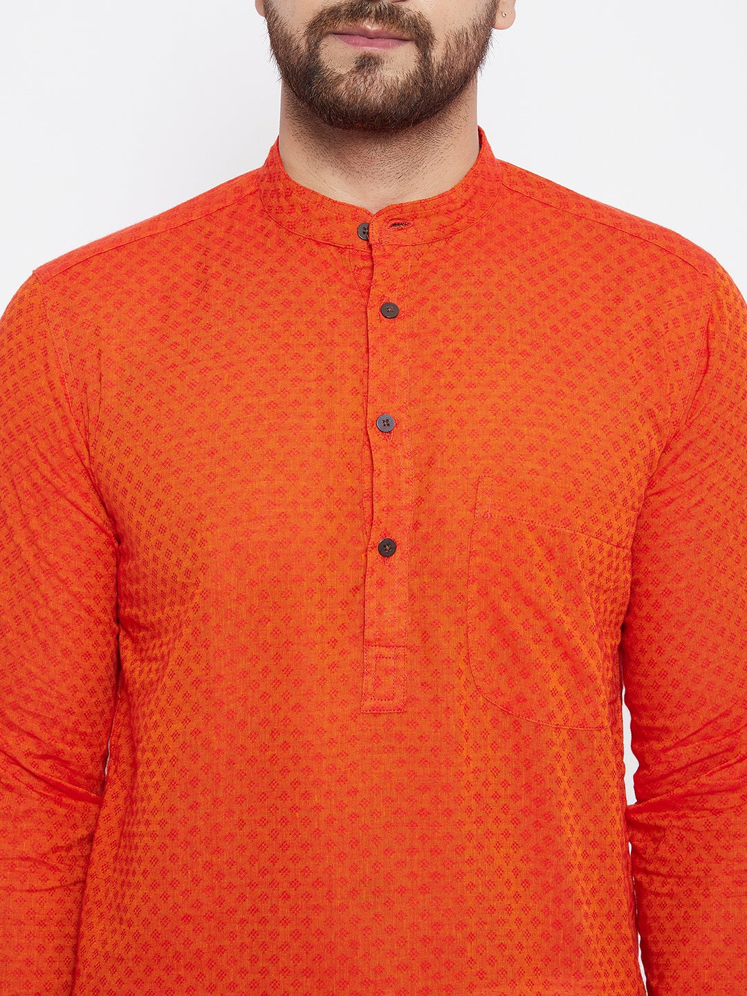 Men's Pure Cotton Orange Straight Kurta