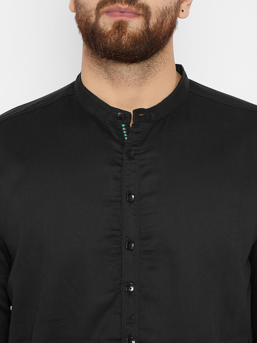 Men's Black Pure Cotton Solid Shirt Kurta