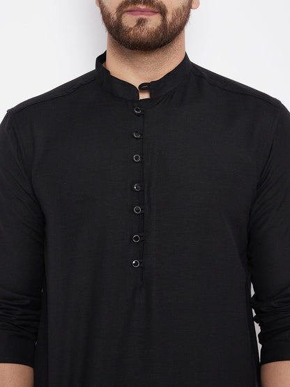 Men's Solid Black Linen Kurta