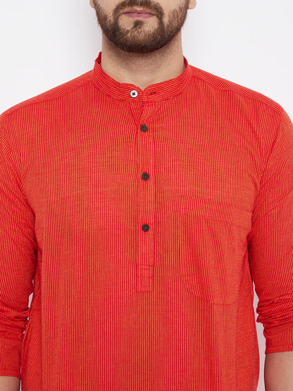 Men's Pure Cotton Striped Orange Kurta