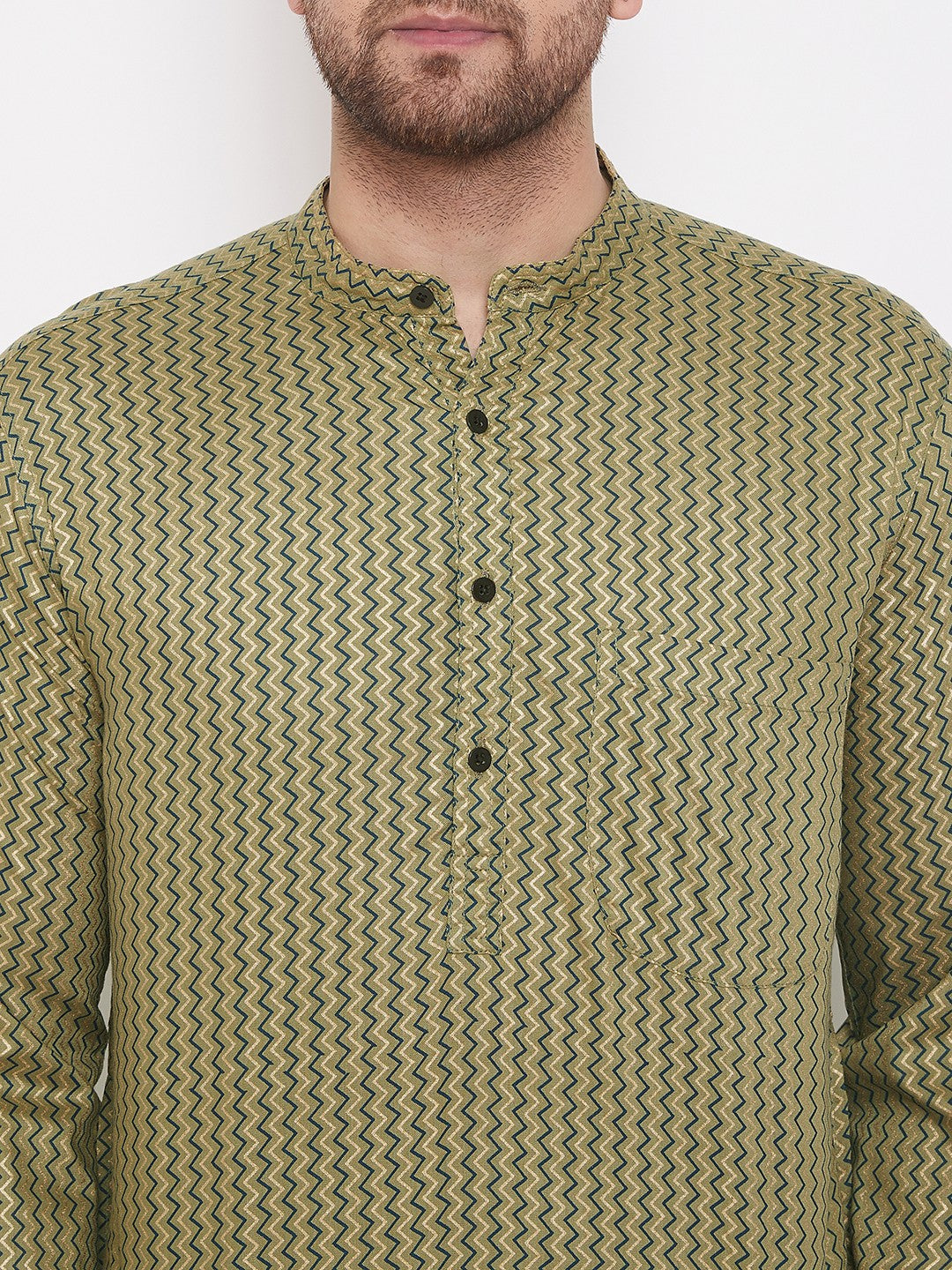 Men's Green Printed Festive Kurta