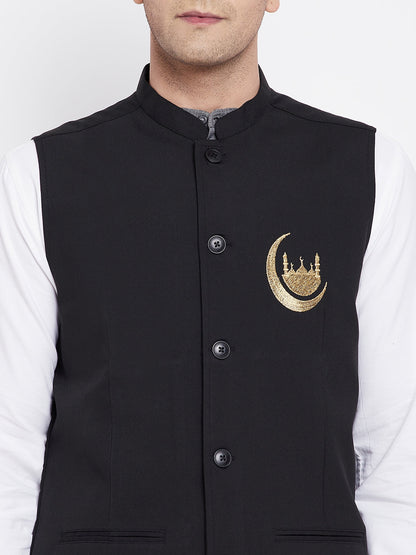 Men's White Kurta Sets with Eid Insignia Jackets(2PC)