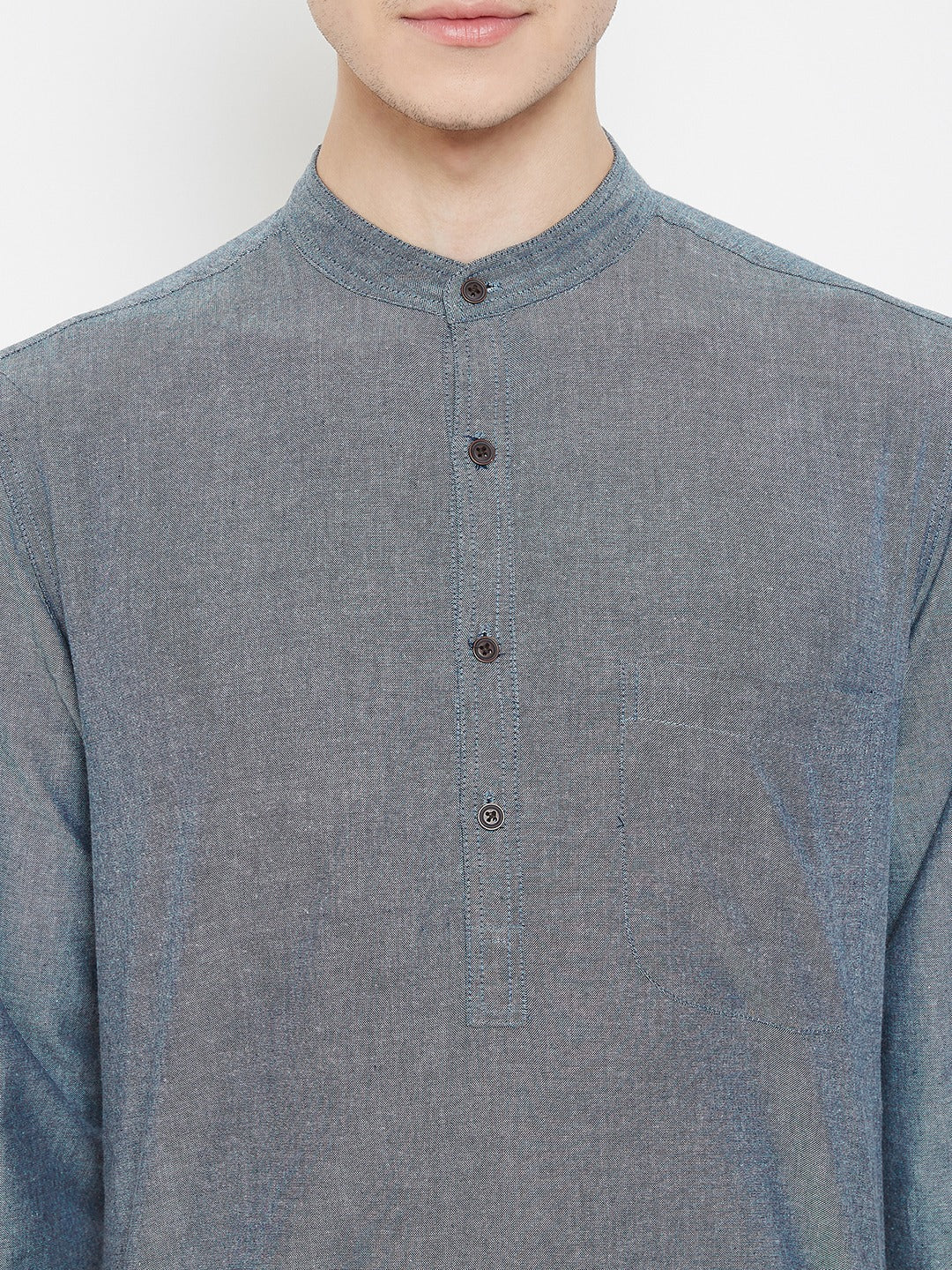 Men's Grey Woven Design Straight  Kurta