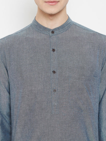 Men's Grey Woven Design Straight  Kurta