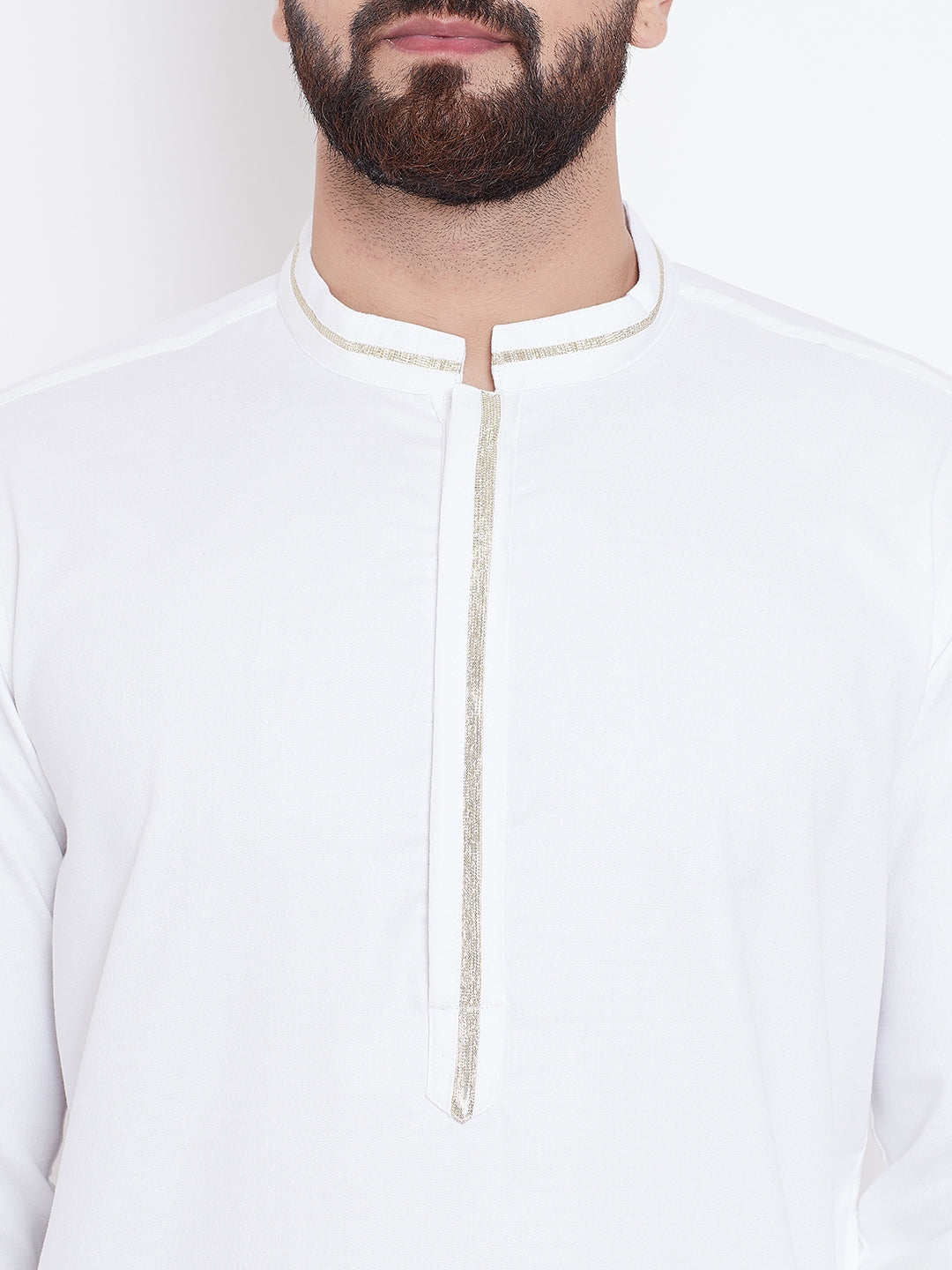 Men's White Zari Work Cotton Kurta