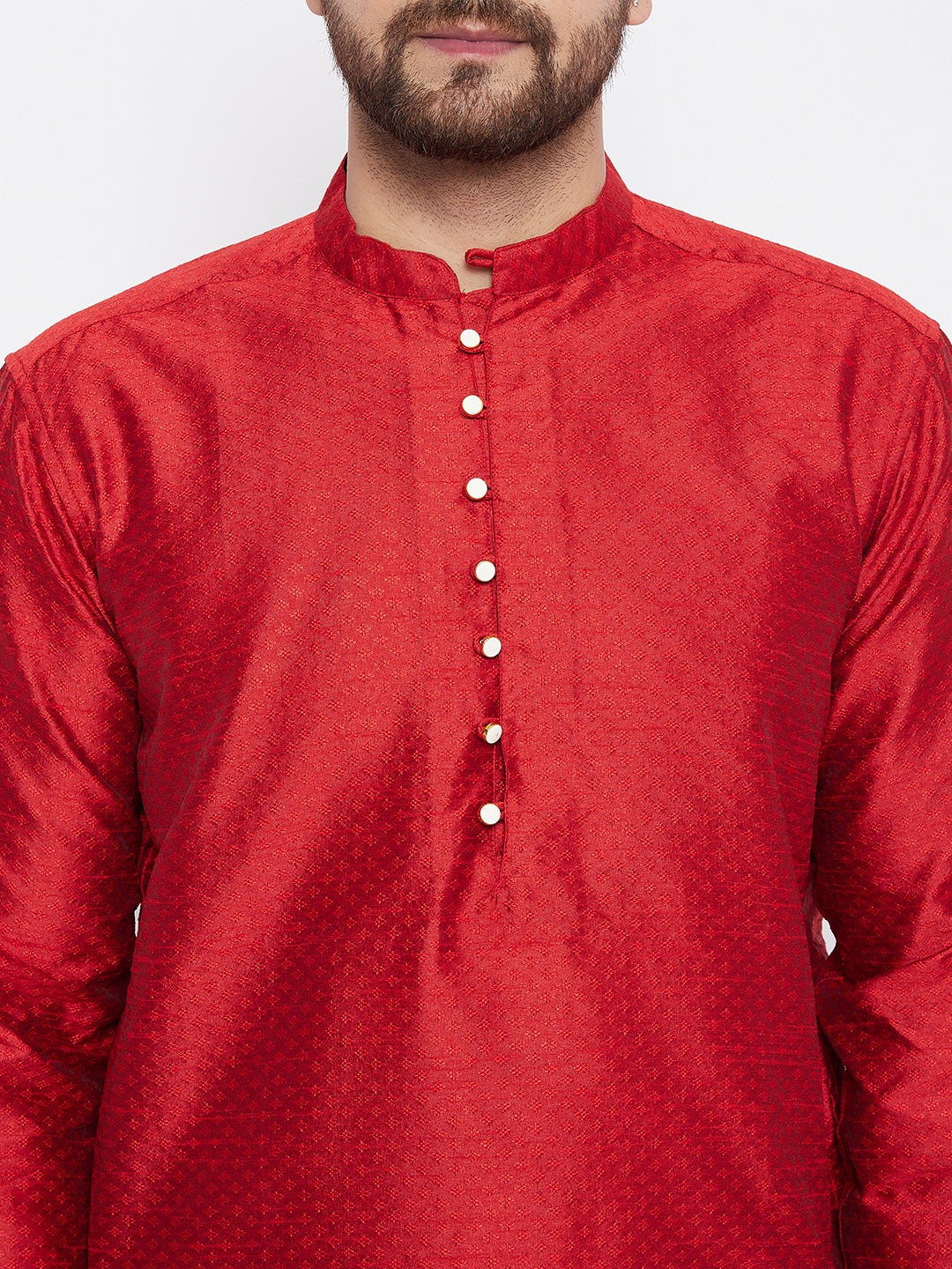 Men's Woven Design Red Straight  Kurta