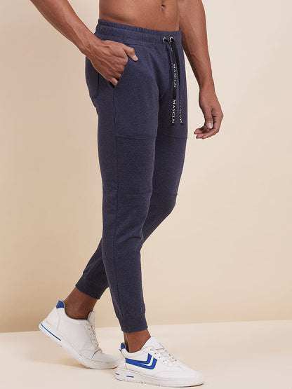 Men's Blue Melange Relax Fit Stitch Detail Joggers - LYUSH-MASCLN