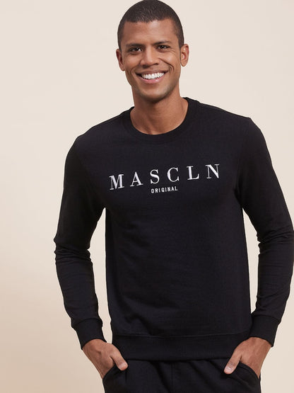 Men's Black MASCLN Embroidered Sweatshirt - LYUSH-MASCLN