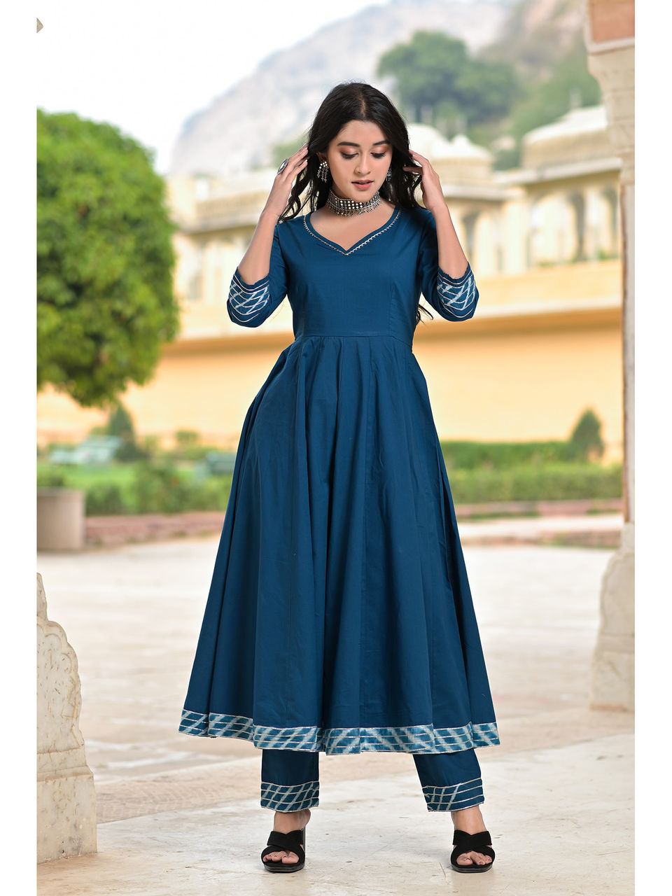 Women's Miera Blue Anarkali Suit Set