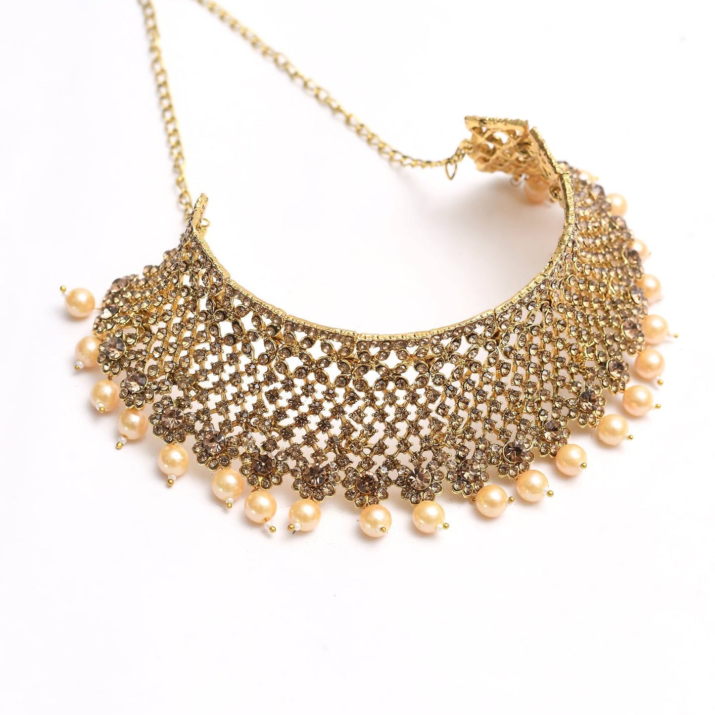 Gold-Plated Golden Necklace & Pearls with Earrings ,Tikka Jkms_160