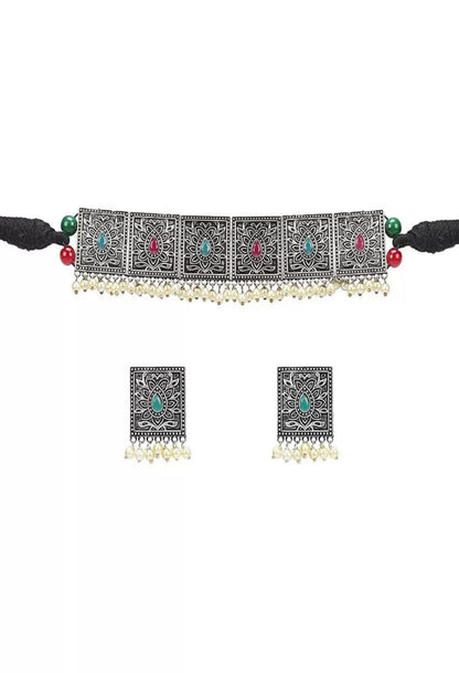 Women's  Traditional Indian Design heavy Multi Stone Necklace Set Jkms_040