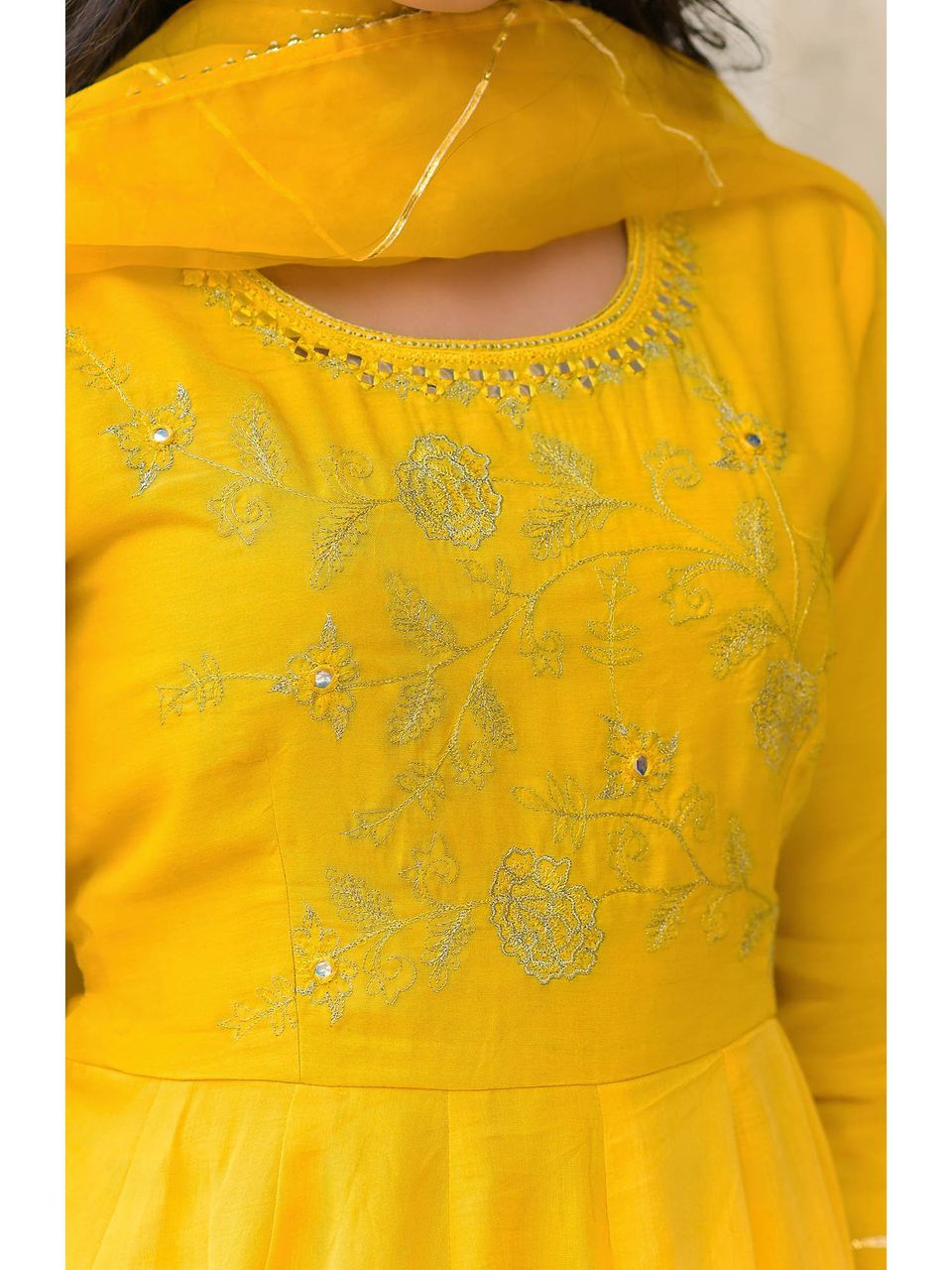 Women's Marigold Yellow Embroidered Anarkali Set