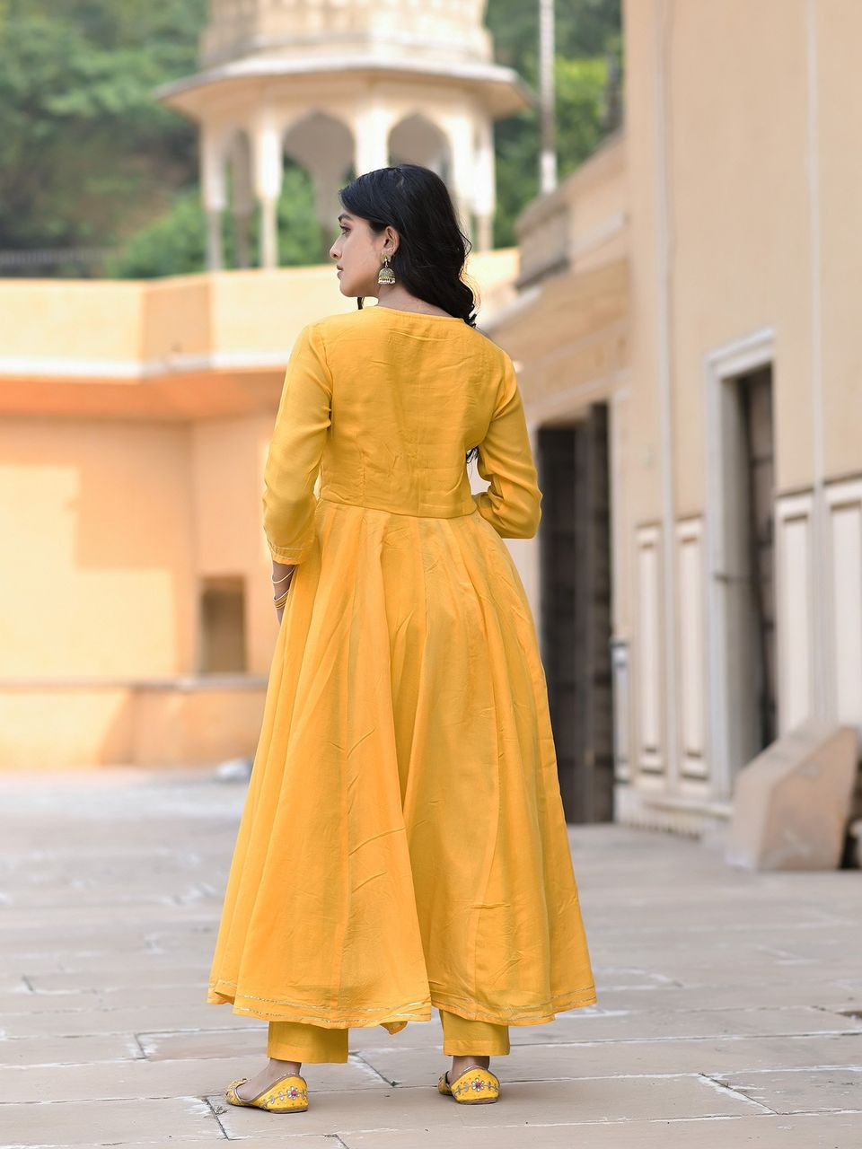 Women's Marigold Yellow Embroidered Anarkali Set