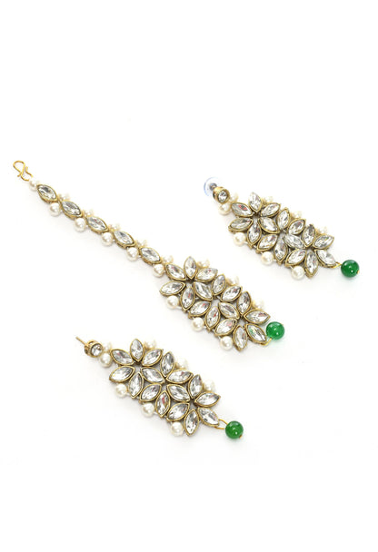 Golden Plated with stone and green Pearls Necklace Combo Set Jkms_127