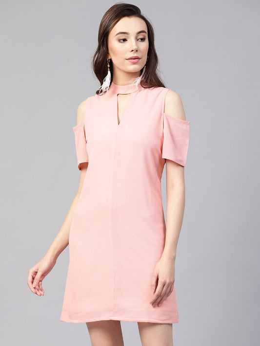 Women's Solid Choker Neck Dress