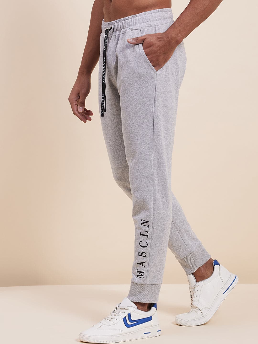 Men's Grey MASCLN Embroidered Joggers - LYUSH-MASCLN