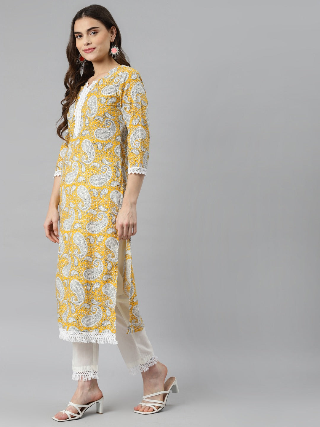 Women's White Floral Printed Anarkali Kurta