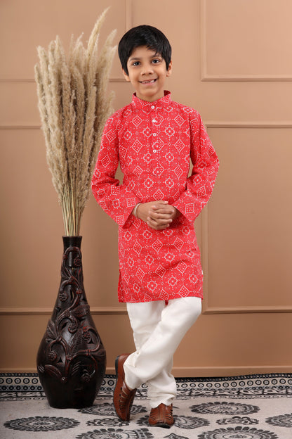 Boy's Pink Bandhani Cotton Sustainable Kurta