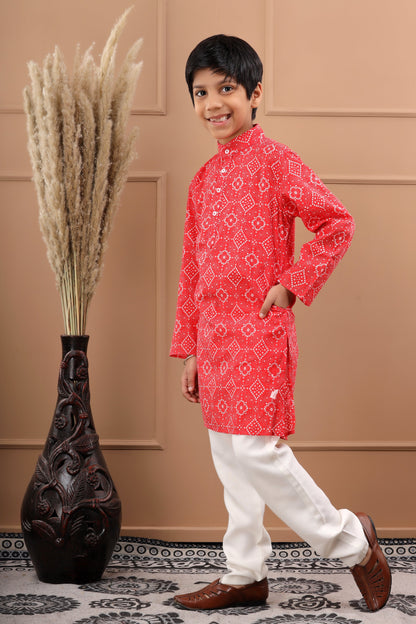 Boy's Pink Bandhani Cotton Sustainable Kurta