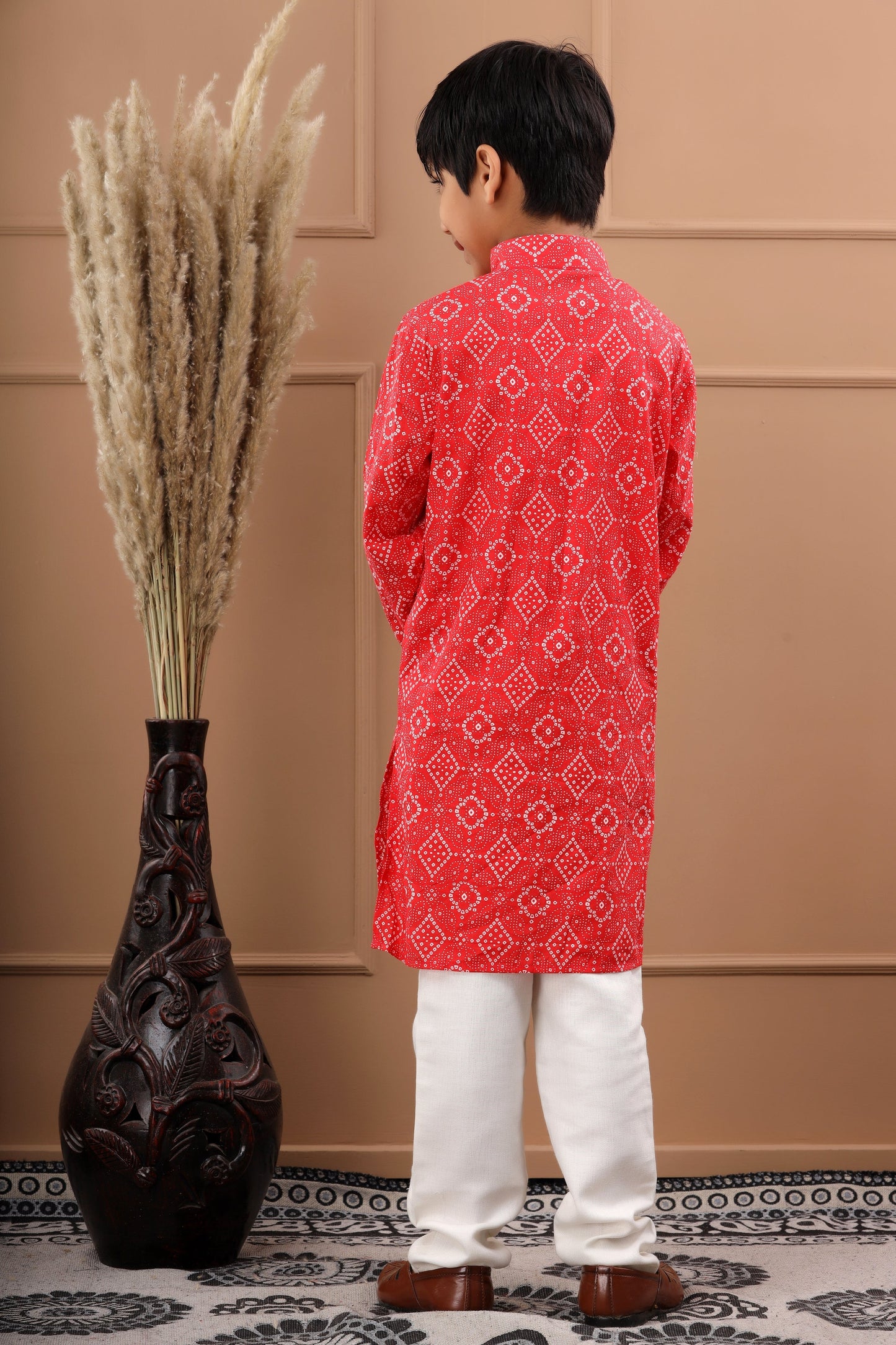 Boy's Pink Bandhani Cotton Sustainable Kurta