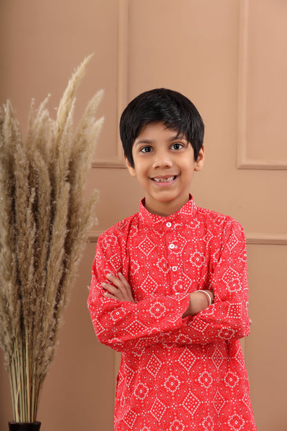 Boy's Pink Bandhani Cotton Sustainable Kurta