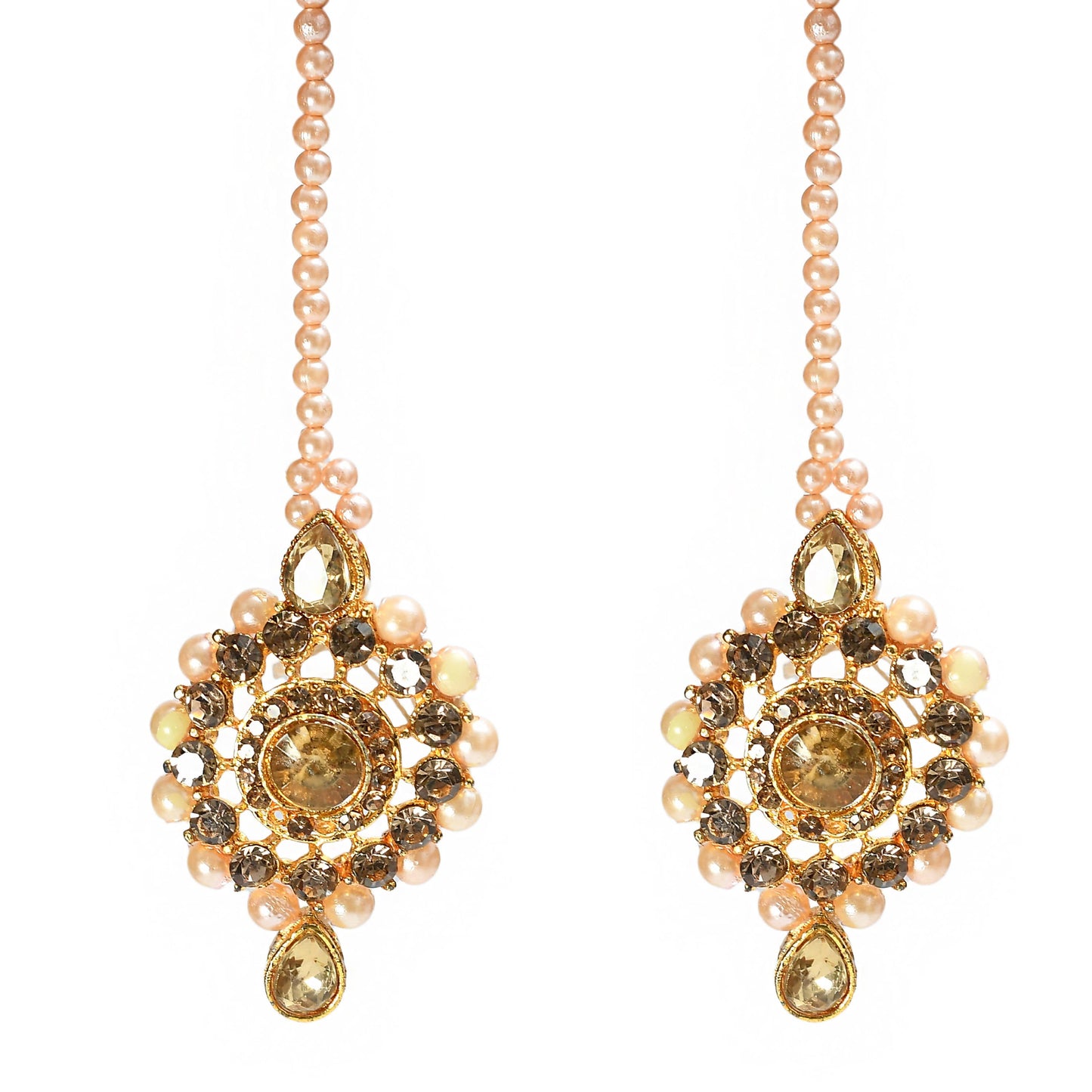 Gold-Pated Stone & Pearls Necklace with Earrings & Tikka Jkms_076