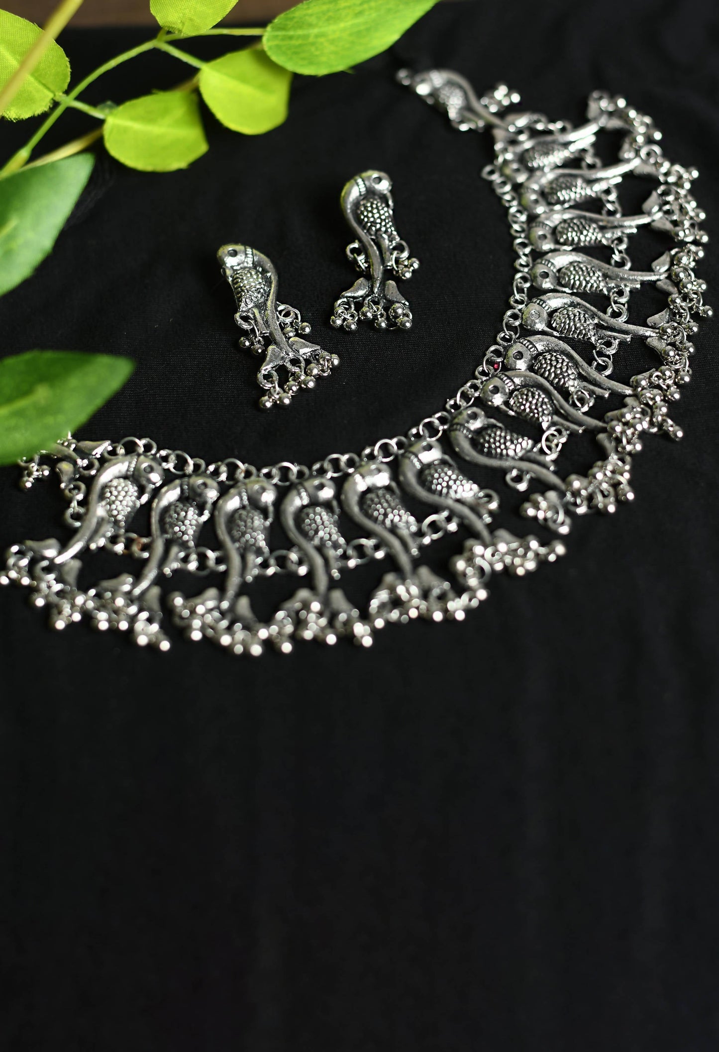 Trendia Parrot Design Silver color Choker with ghungru Necklace Jkms_053