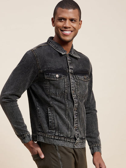 Men's Black Washed Denim Jacket - LYUSH-MASCLN