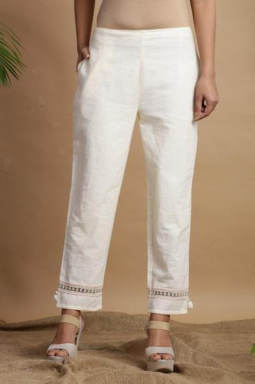 White Rayon Flex Solid Straight Pants