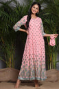 Pink Georgette Printed Flared Dress