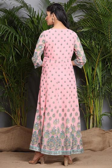 Pink Georgette Printed Flared Dress