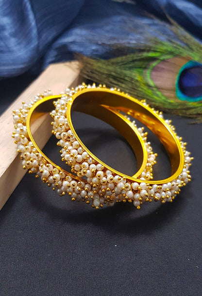 Women's Gold-Plated Beads Work Bangles