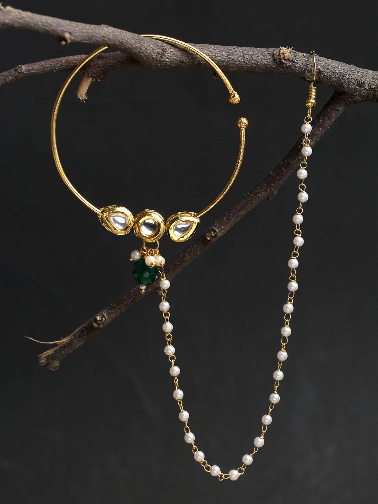 Bridal Kundan Nose Ring With Pearls