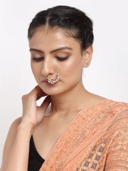 Golden Kundan Nose Ring Without Piercing