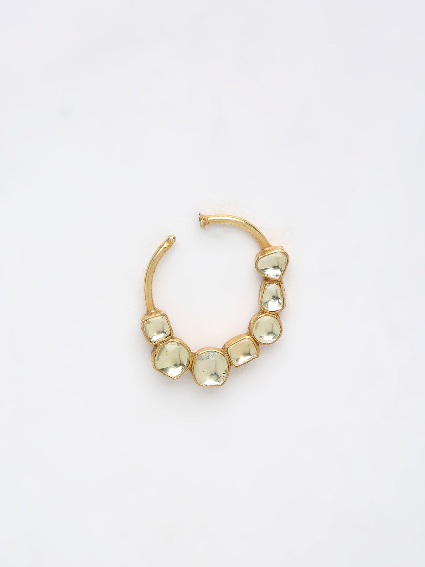 Golden Kundan Nose Ring Without Piercing