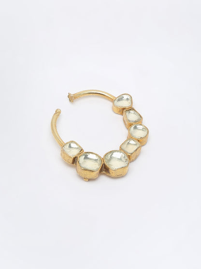 Golden Kundan Nose Ring Without Piercing