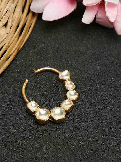 Golden Kundan Nose Ring Without Piercing