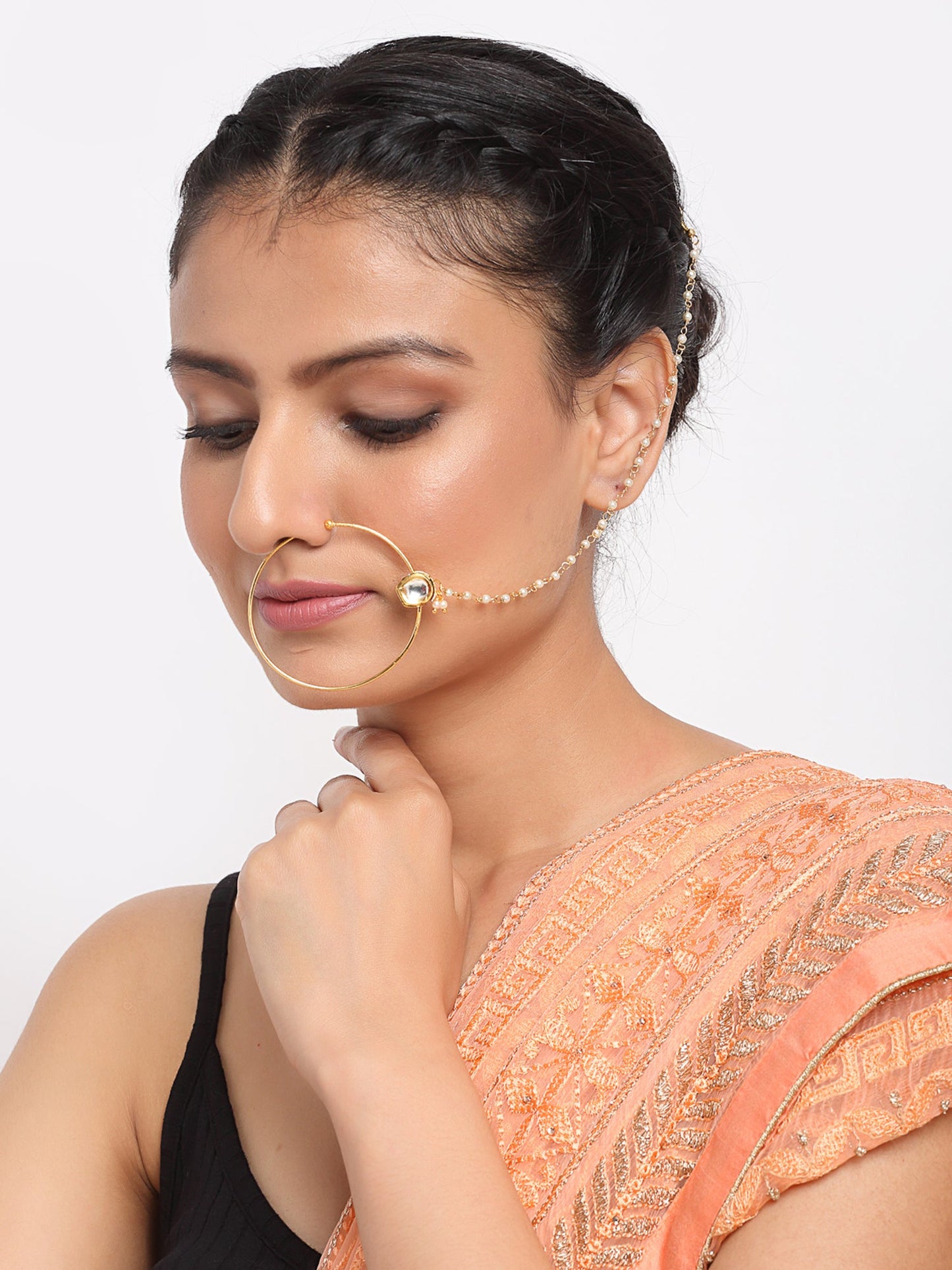 Gold Plated Kundan Nose Ring