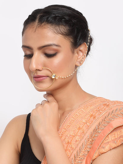 Gold Plated Kundan Nose Ring