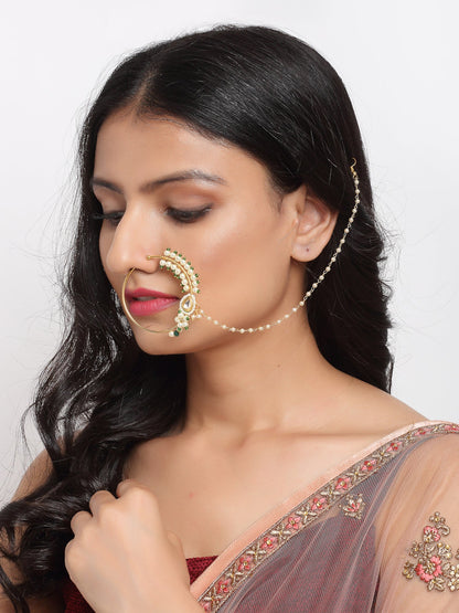 Maharani Kundan Nose Ring Gold Plated