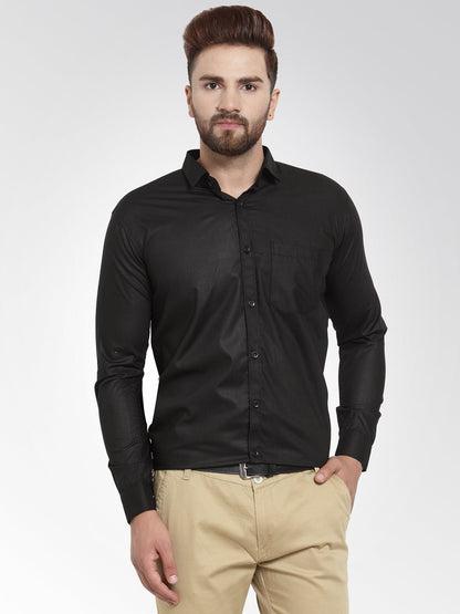 Men's Cotton Solid Black Formal Shirt's ( SF 361Black )