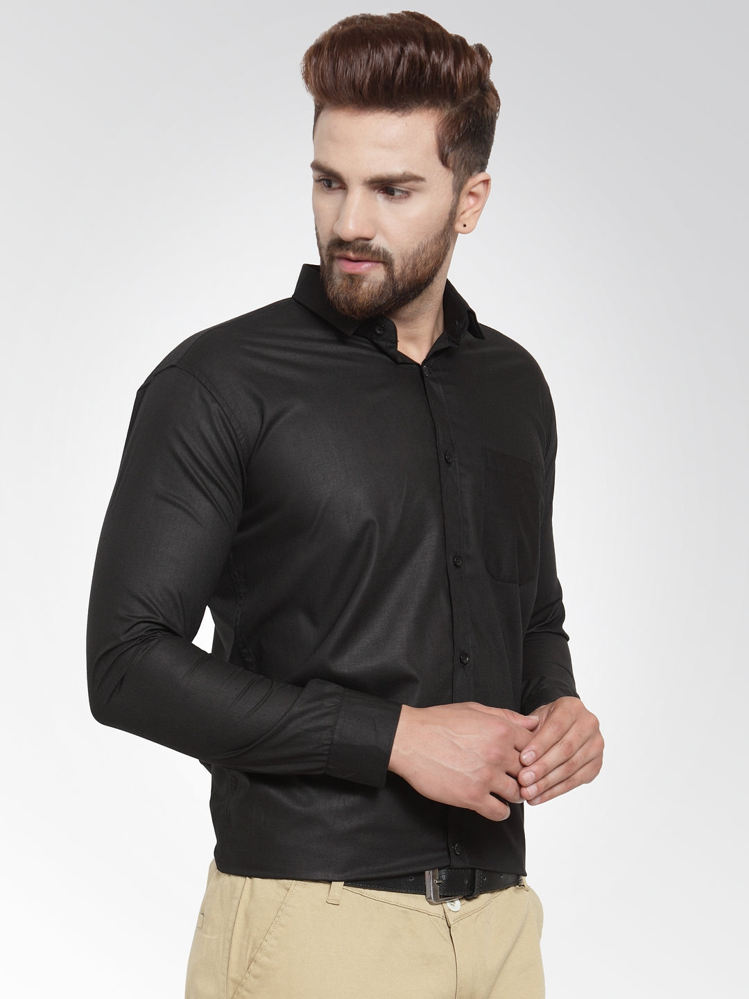 Men's Cotton Solid Black Formal Shirt's ( SF 361Black )