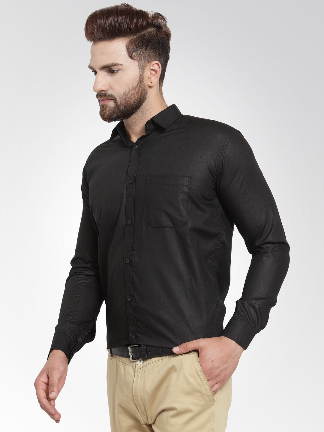 Men's Cotton Solid Black Formal Shirt's ( SF 361Black )