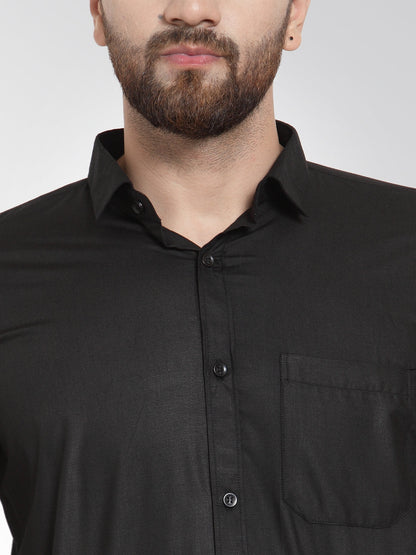 Men's Cotton Solid Black Formal Shirt's ( SF 361Black )