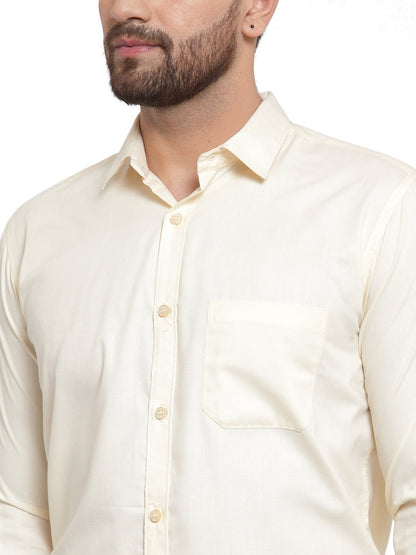 Men's Cotton Solid Cream Formal Shirt's ( SF 361Cream )