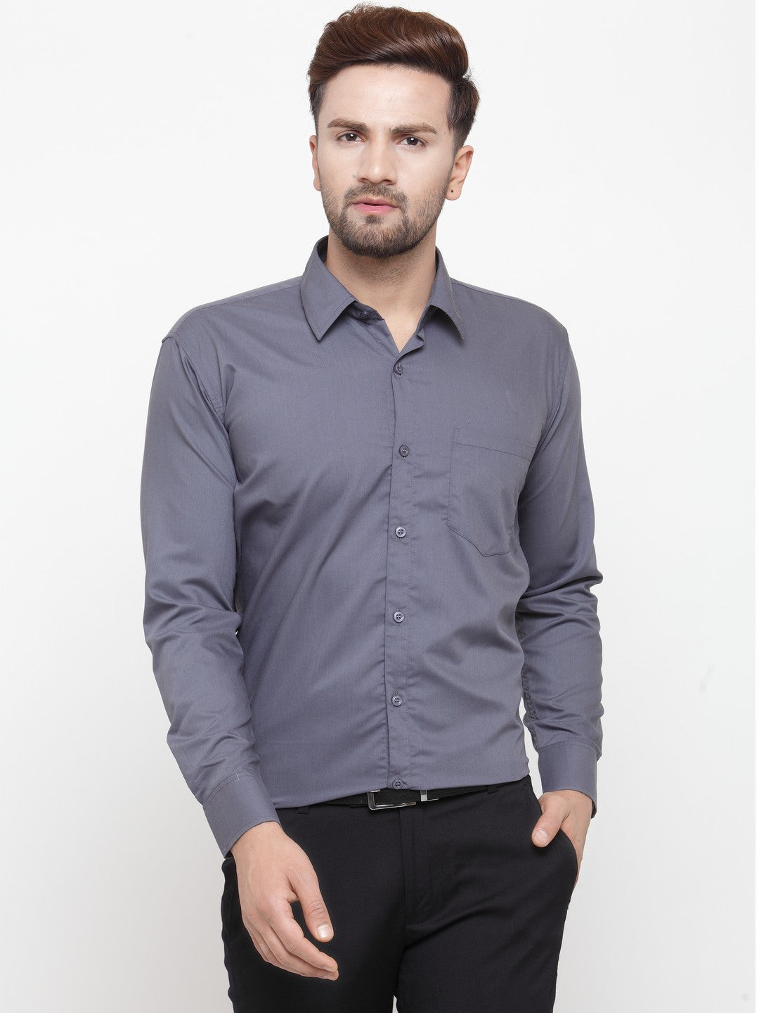 Men's Cotton Solid Grey Formal Shirt's ( SF 361Grey )