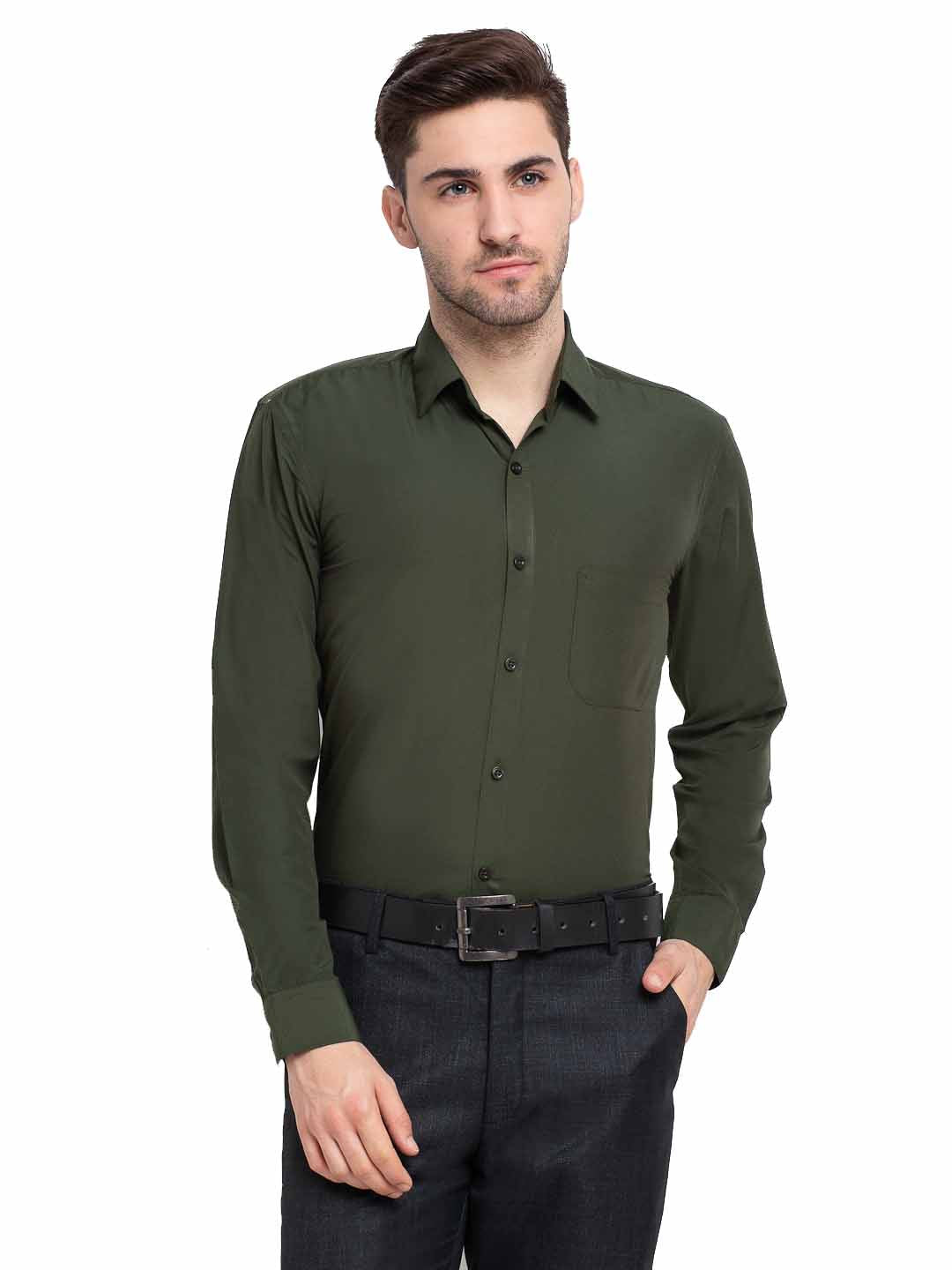 Men's Cotton Solid Mehndi Green Formal Shirt's ( SF 361Mehndi )