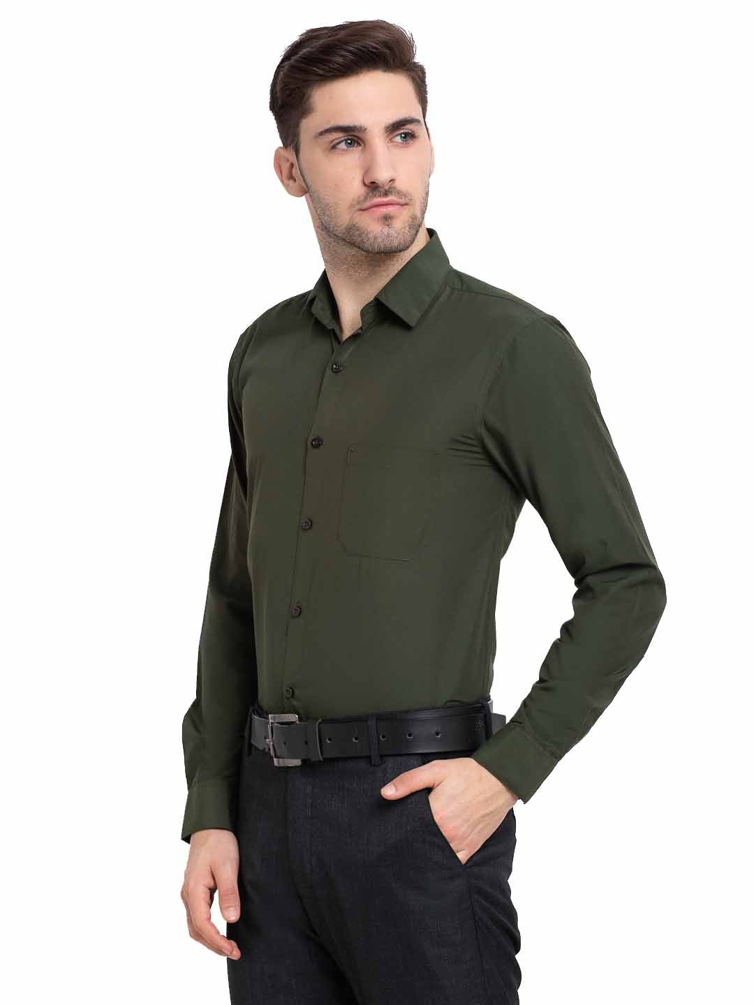 Men's Cotton Solid Mehndi Green Formal Shirt's ( SF 361Mehndi )